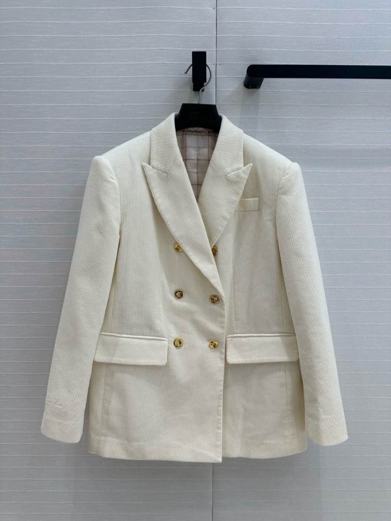 Loro Piana 24AW Double-Breasted Corduroy Blazer with Gold Buttons Creme