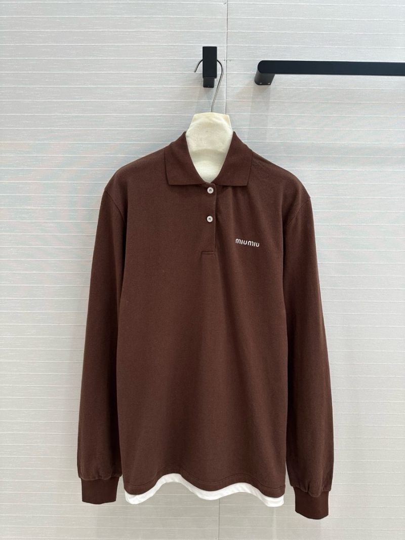 Miu Miu Unisex Maillard Brown Oversized Polo Collar Long T-Shirt