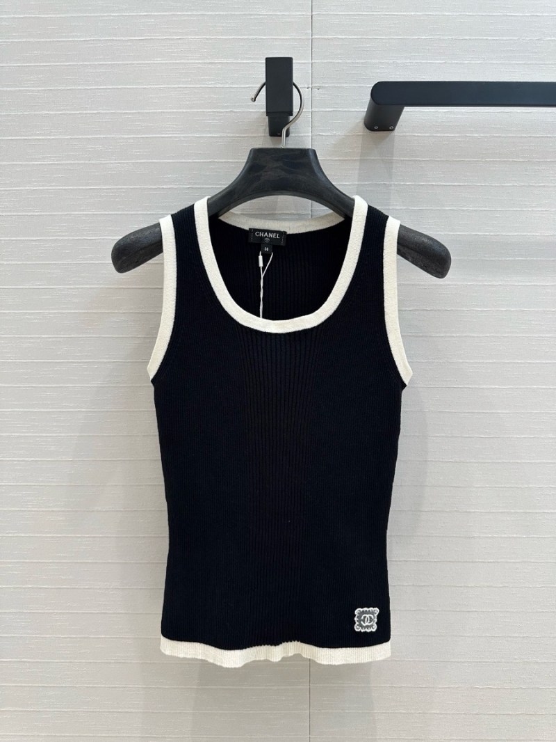 Chanel 25SS Contrast Trim Slim-Fit Tank Top Black