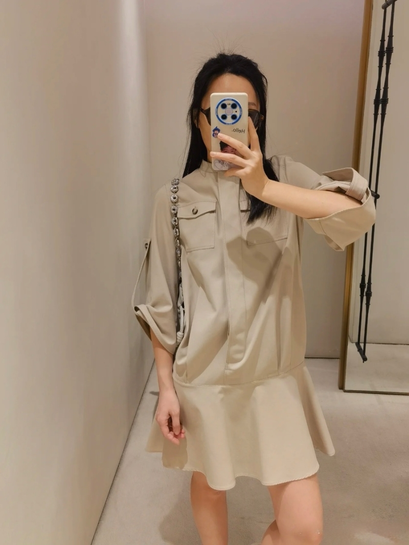 Loewe Cotton Shirt Dress with Flared Hem Beige