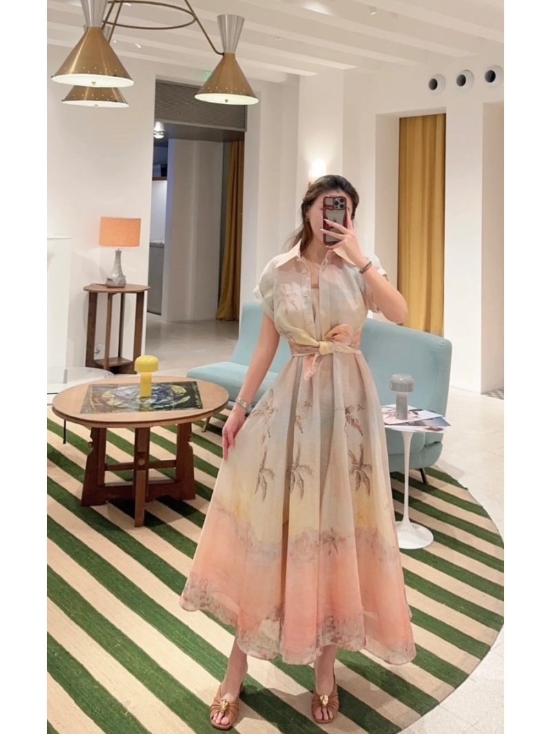 Zimmermann 2025 Summer Holiday Sunset Seascape Silk-Blend Short-Sleeve Shirt – Romantic and Elegant