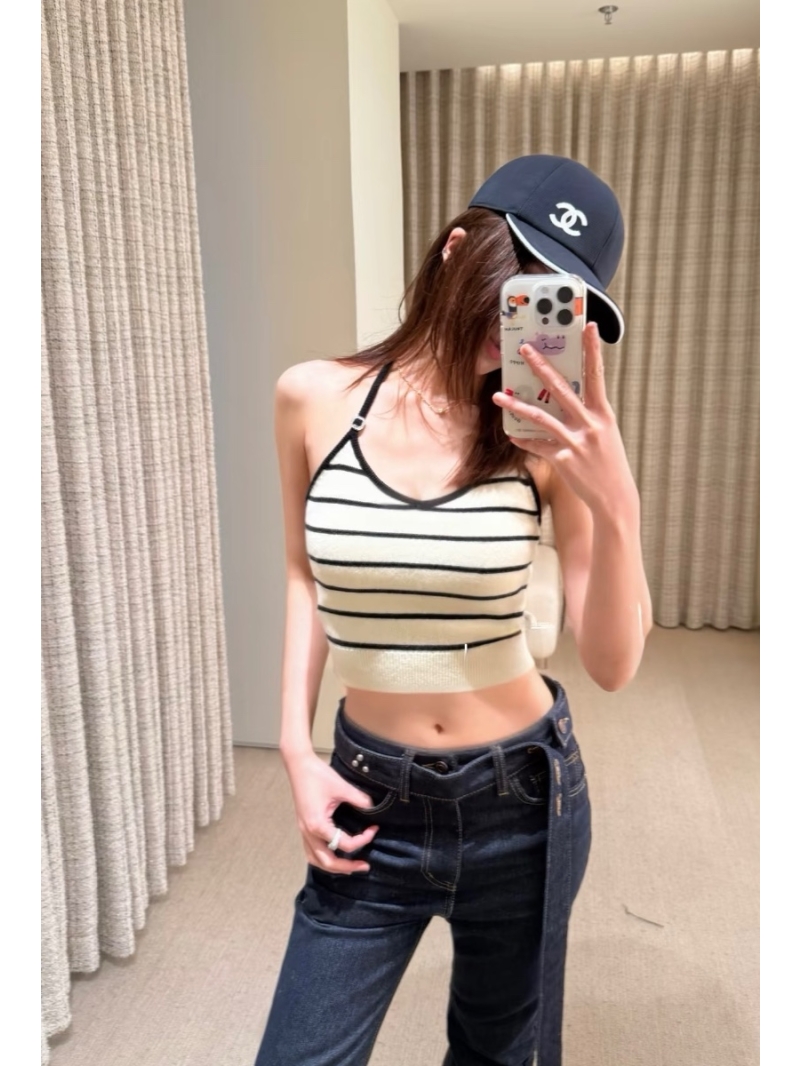 Chanel 25SS Striped Halter Knit Tank Top white – Elegant and Sleek