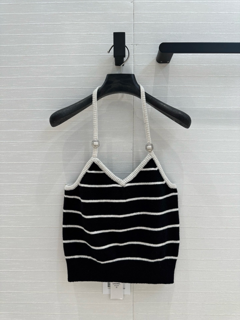 Chanel 25SS Striped Halter Knit Tank Top Black – Elegant and Sleek
