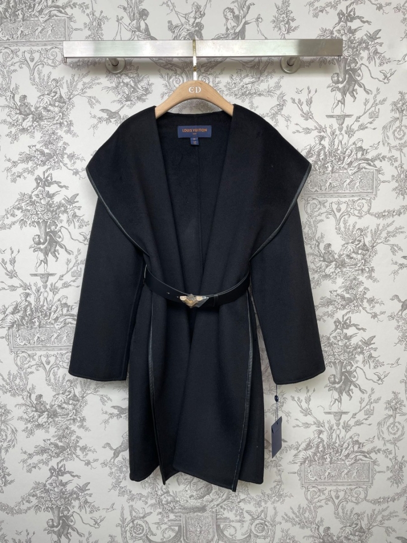 Louis Vuitton Wraparound Long Wool Coat in Black