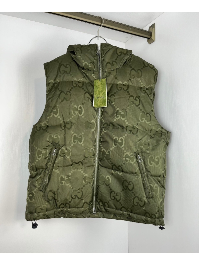 Gucci Him 2024 Jacquard Pattern Down Vest. Olive Green
