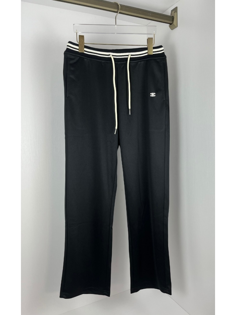 Celine Triomphe Embroidered Pants in Black and Off-White