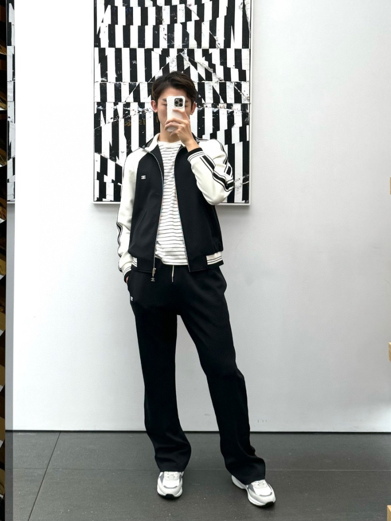 Celine Triomphe Embroidered Jacket in Black and White