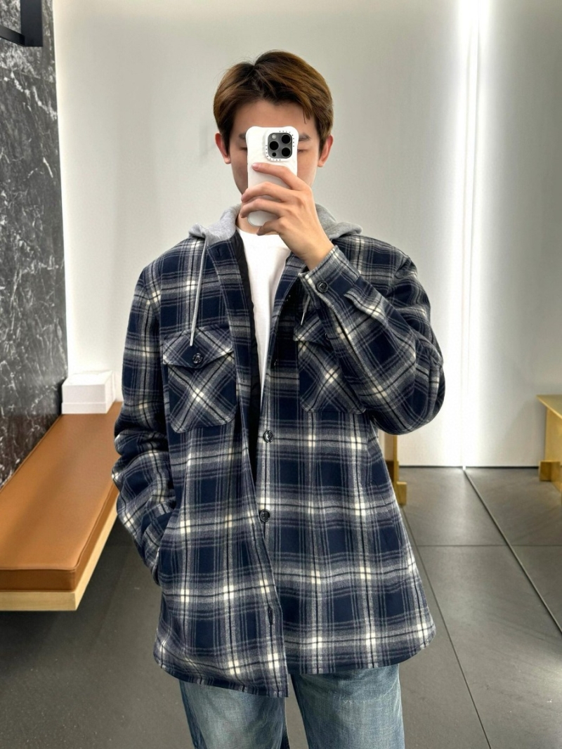Celine 2024 Cashmere Plaid Hooded Jacket - Navy Blue
