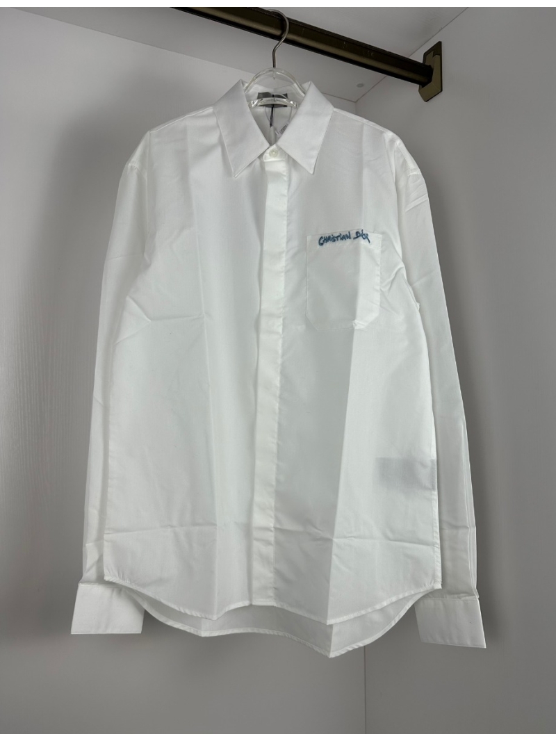 Dior 2024 Collection Sophisticated Embroidered Tencel Blend Shirt in White