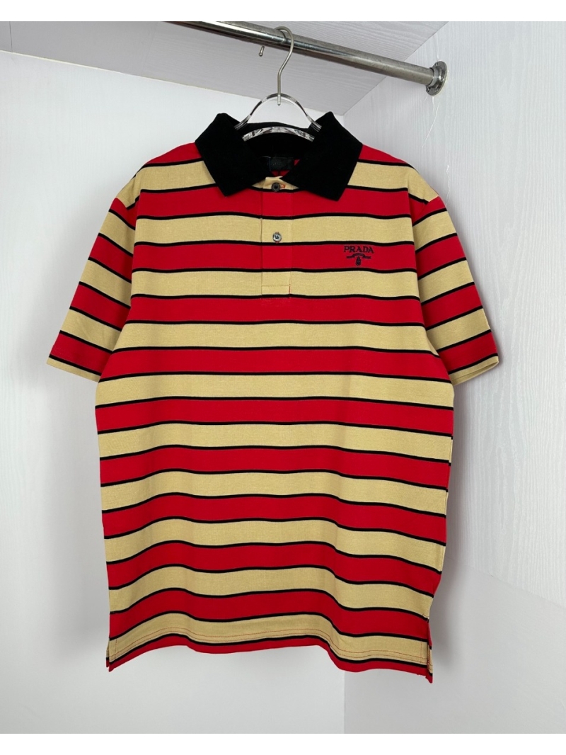 Prada 2025 Striped Embroidered Logo Polo Shirt