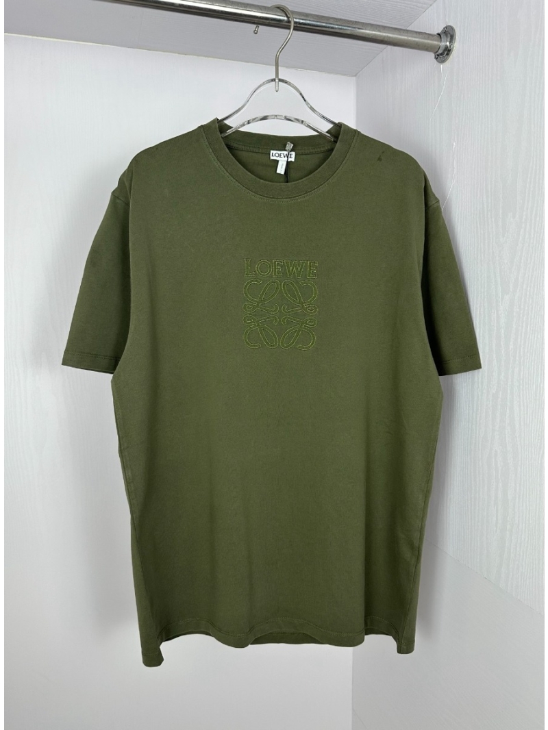 Loewe 2025 Embroidered Chic Graphic T-Shirt. Olive Green