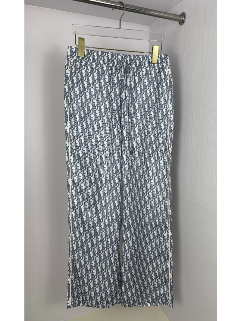 Dior 2025 Full-Print Silk Long Pants for Men - Navy Pattern