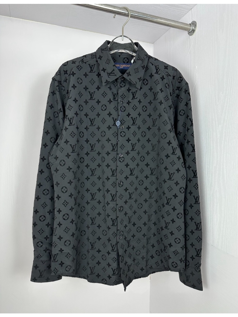 Louis Vuitton LV 2025 Collection Premium Flocked Monogram Shirt – Black All-Over Pattern