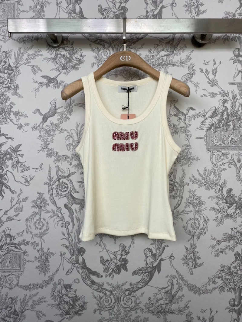 Miu Miu Ruby Jewel-Embellished Ribbed Tank Top
