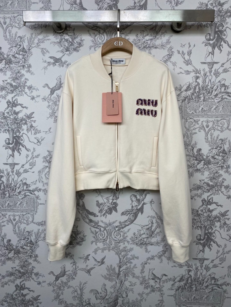 Miu Miu Spring/Summer 2024 Embellished Zip-Up Cotton Sweatshirt Jacket