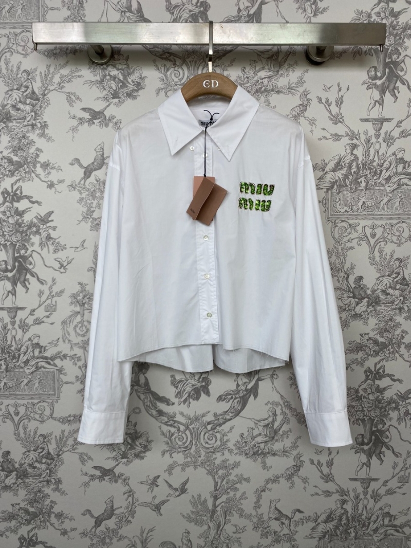 Miu Miu 2024 Embellished Letter Short Cotton Shirt