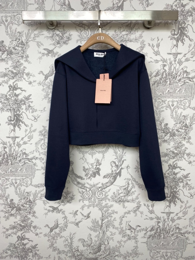 Miu Miu Early Spring 2024 Navy Collar Velour Sweatshirt