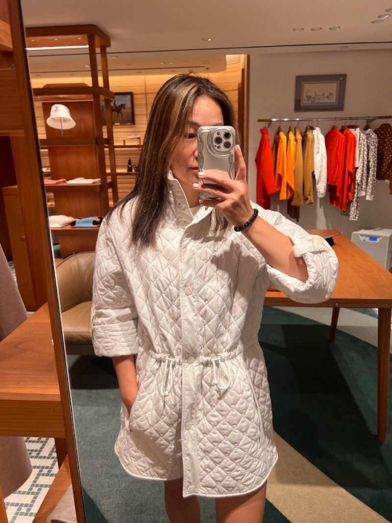 Hermès 24 FW Quilted Diamond Pattern Padded Coat. White