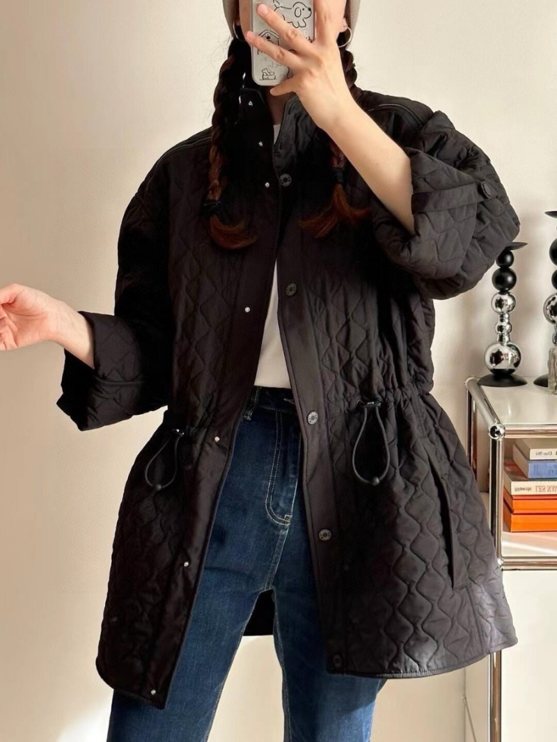 Hermès 24 FW Quilted Diamond Pattern Padded Coat. Black