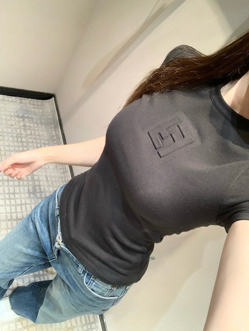 Fendi 25SS Early Spring Stylish T-shirt Round Neck Black