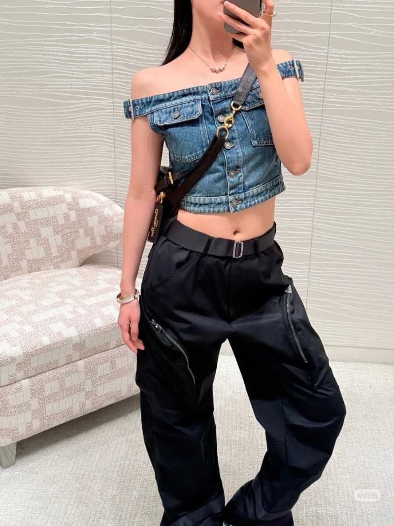 Dior 2025 Spring/Summer Trendy Denim Off-Shoulder Top in Blue