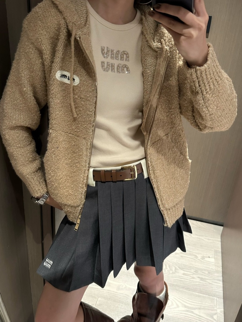 Miu Miu 25SS Early Spring New Collection Hooded Wool Knit Jacket - Beige