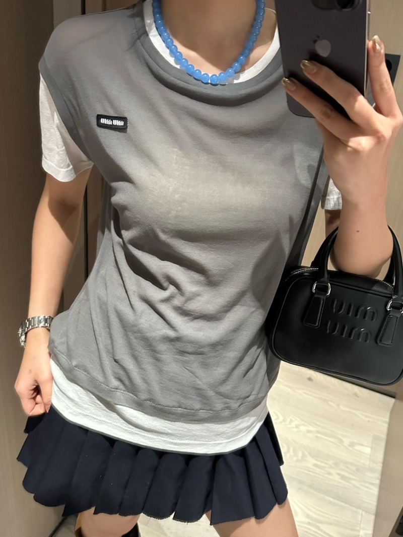Miu Miu 25SS Spring Summer Stylish Layered T-Shirt Grey/White