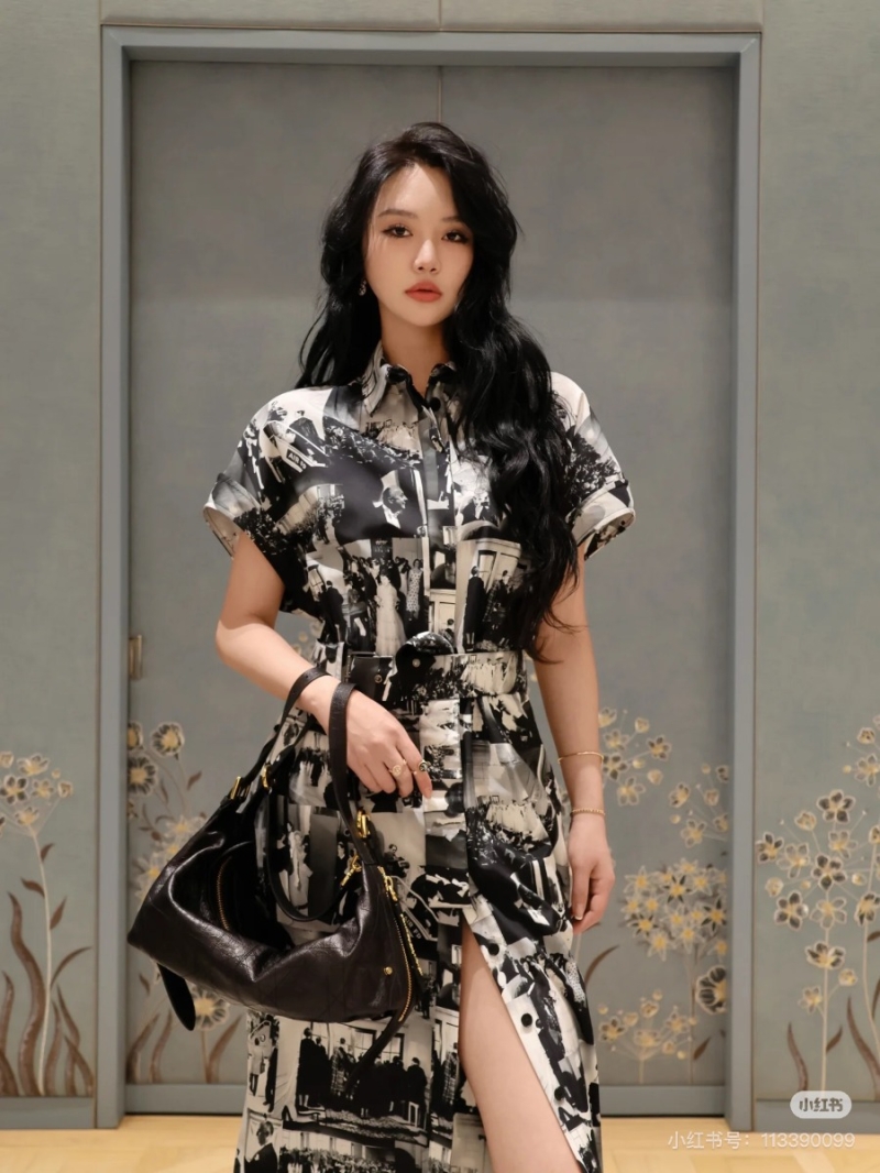 Dior 2025 Early Spring Vintage Print Shirt Dress in Black & White