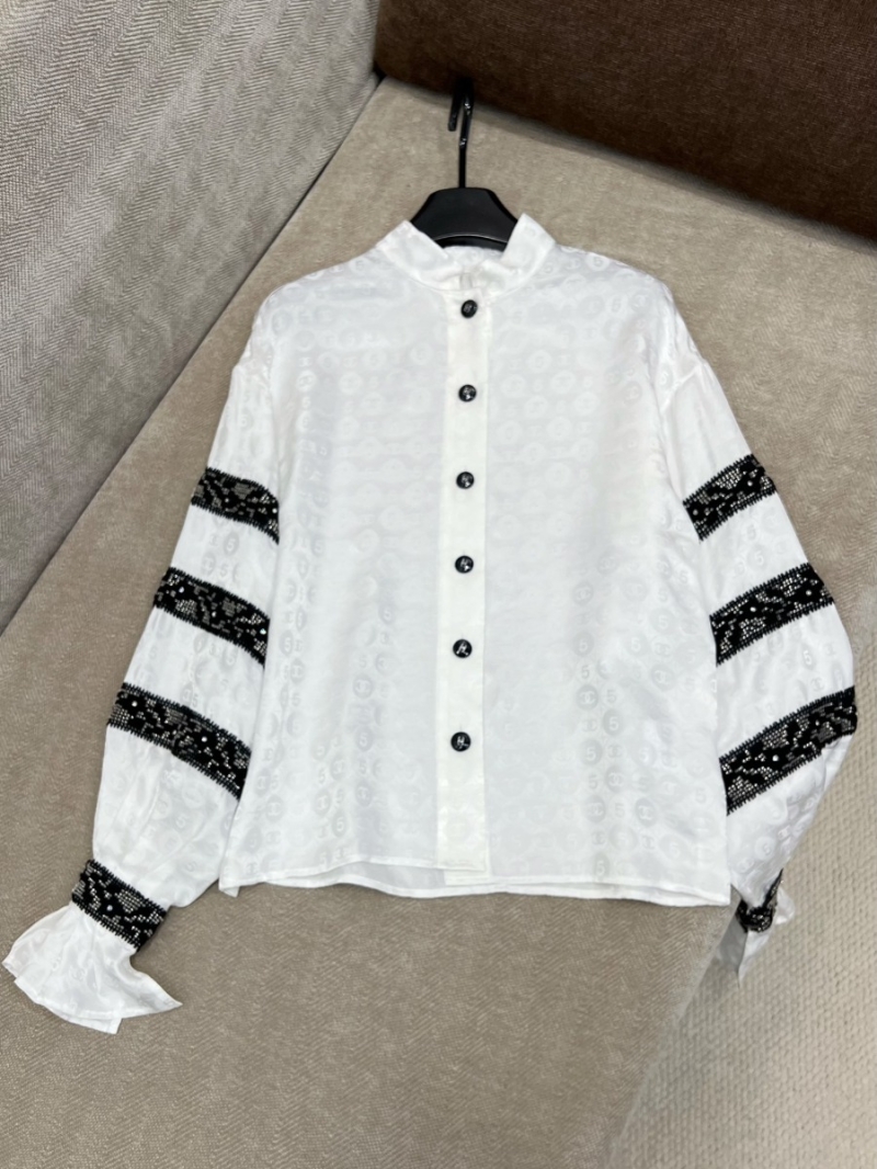 Chanel 25SS Early Spring Elegant Jacquard Silk Shirt in White
