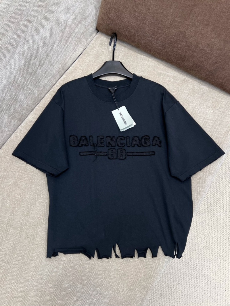 Balenciaga 25SS Spring/Summer Edgy Distressed Logo T-Shirt in Classic Black