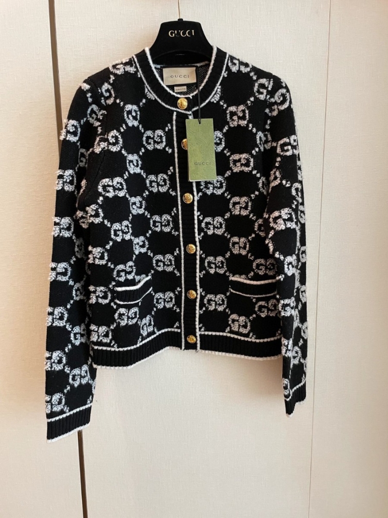 Gucci GG Jacquard Wool Cardigan in Black and White