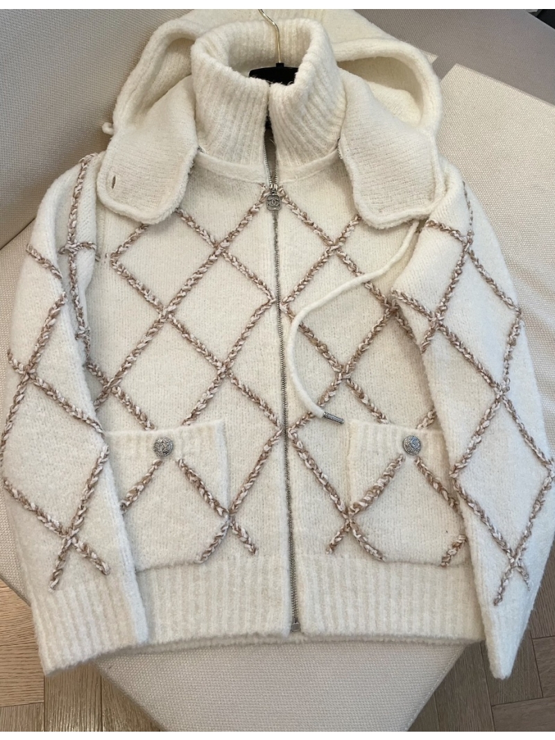 Chanel-Inspired COCO NEIGE Hooded Jacket. Warm Beige