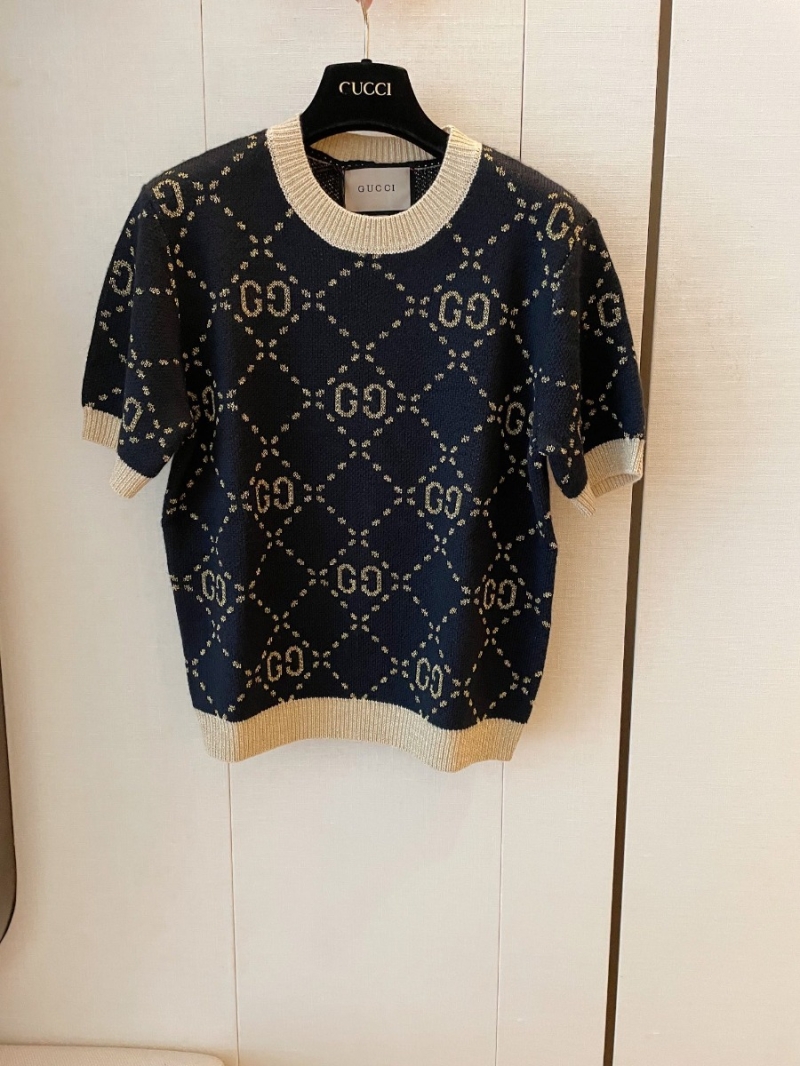 Gucci GG Pattern Wool and Cashmere Short Sleeve Sweater