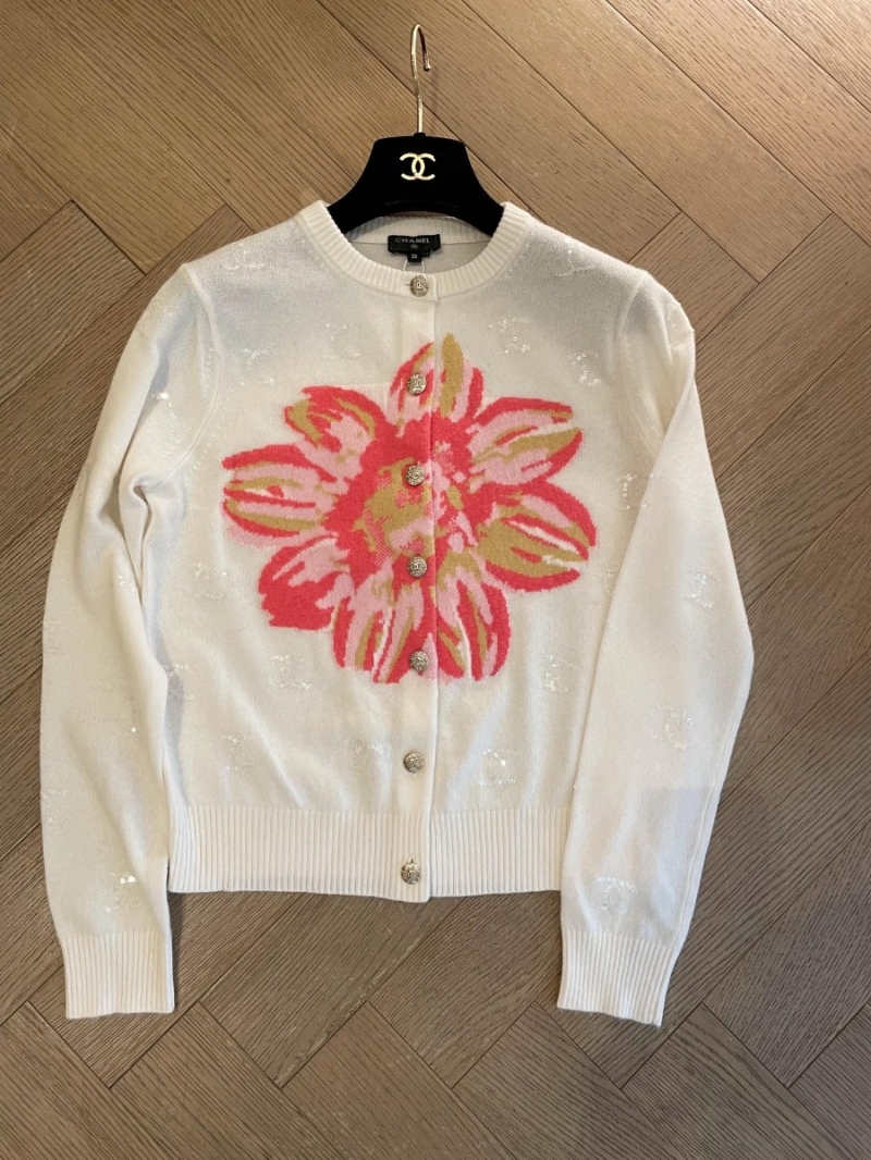 Chanel CC 24 SS Floral Series Cashmere Cardigan (White)
