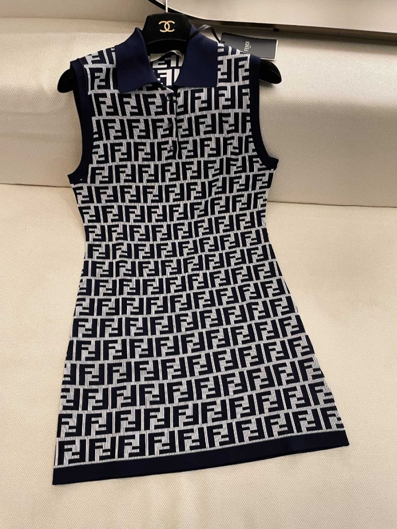 Fendi Summer New Double-F Jacquard Knit Sleeveless Dress