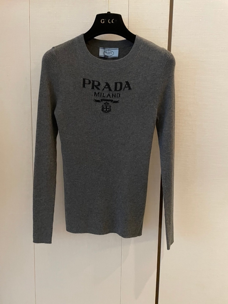 Prada 24 New Collection Ultra-Fine Wool Knit Long-Sleeve Shirt. Gray