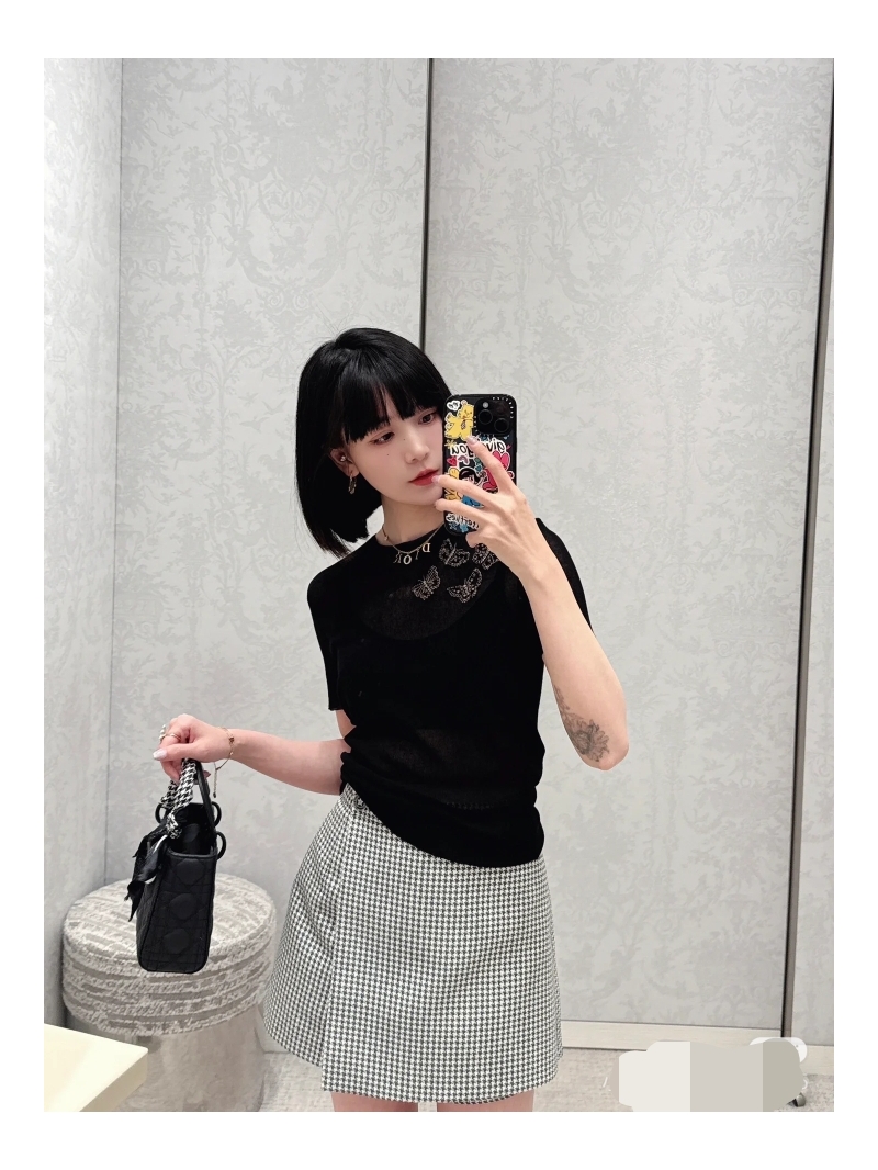 Dior Early Fall Collection Embroidered Butterfly Knitted T-Shirt in Black