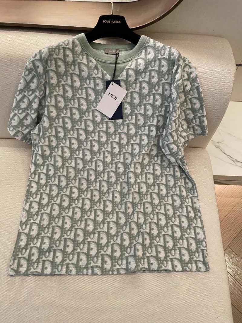 Dior Oblique Collection Textured Knitted T-Shirt in Light Green