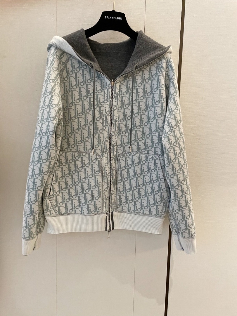 Dior Oblique Pattern Wool Blend Hooded Cardigan