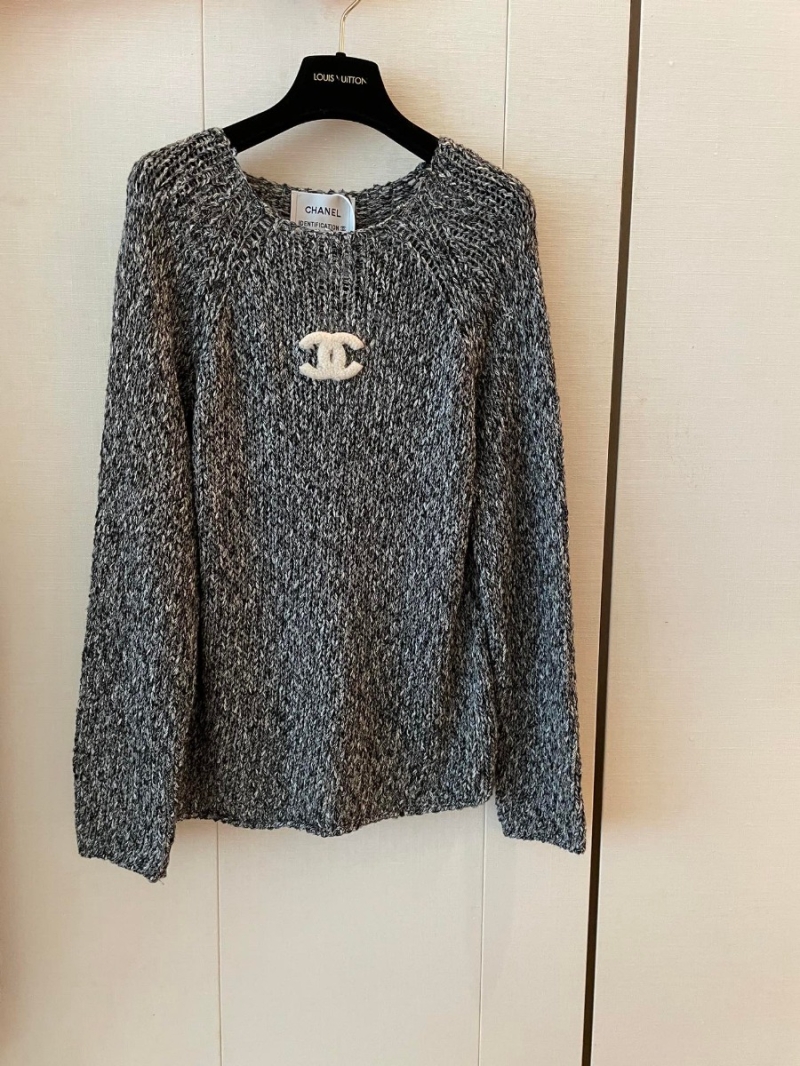 Chanel CC Embroidered Logo Sweater - Textured Knit - Grey