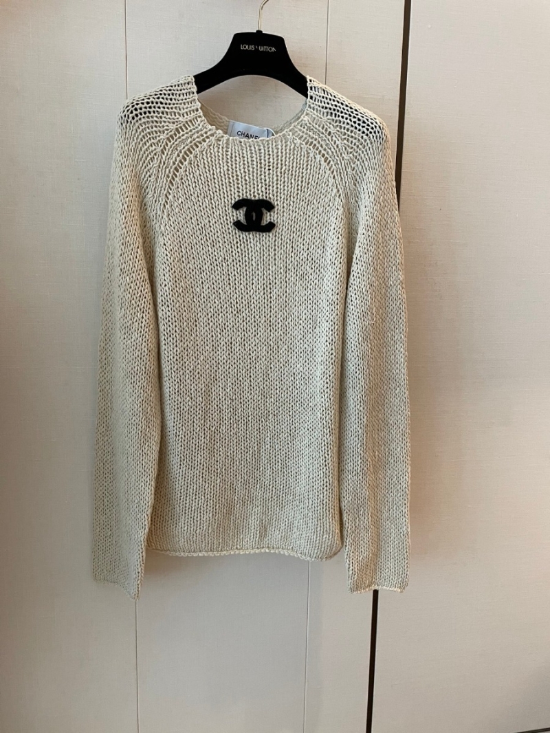 Chanel CC Embroidered Logo Sweater - Textured Knit - Beige