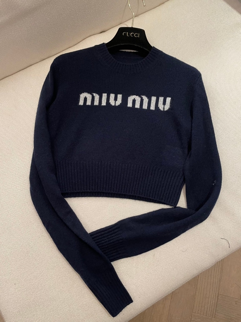Miu Miu New Jacquard Letter Cropped Sweater