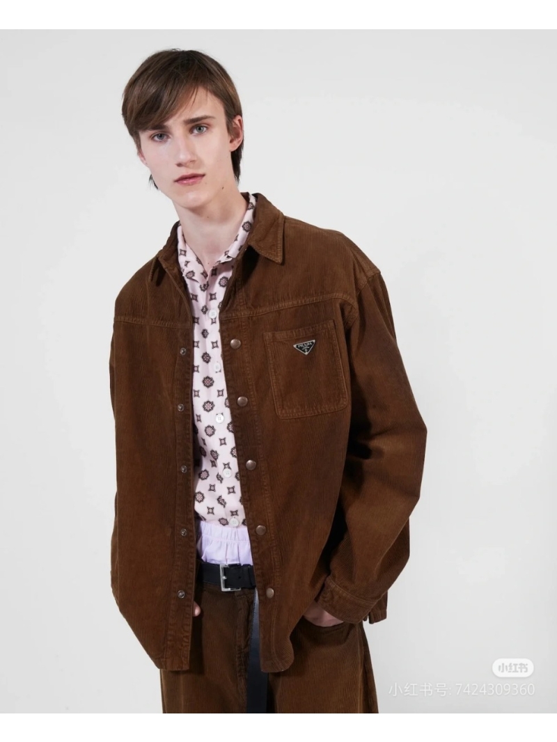 Prada New Collection Luxurious Corduroy Jacket Shirt in Mocha Brown
