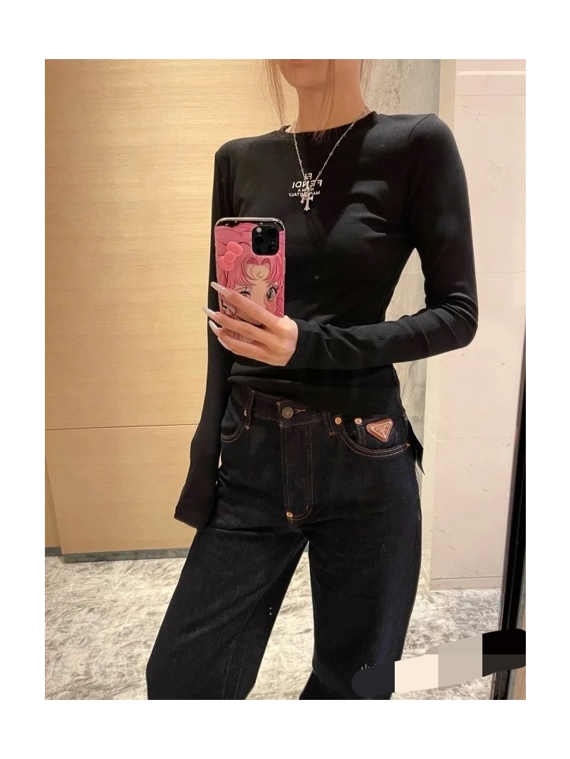 Fendi New Embroidered Base Layer Top. Black