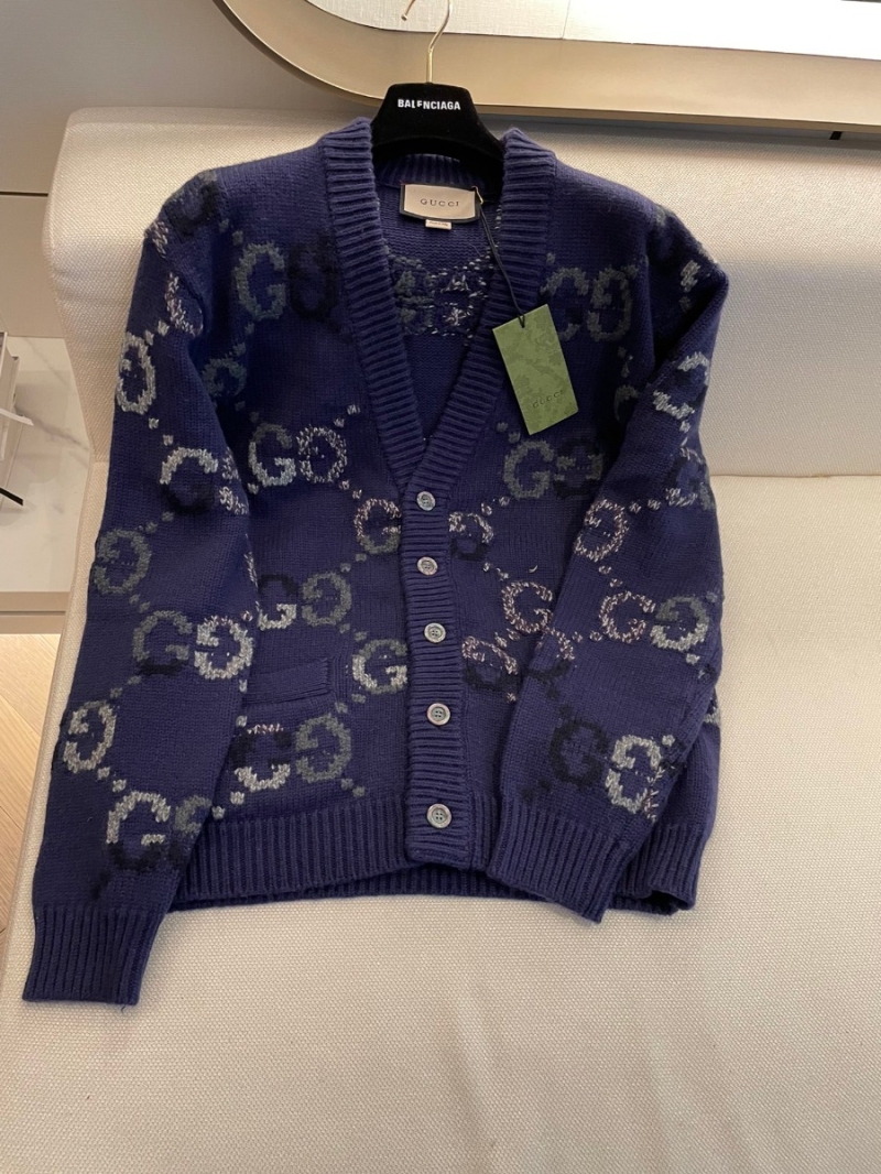 Gucci GG 2024 V-Neck Jacquard Cardigan in Blue