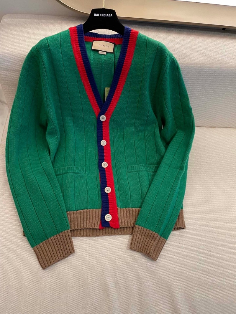 Gucci Academy Striped V-neck Cardigan Green