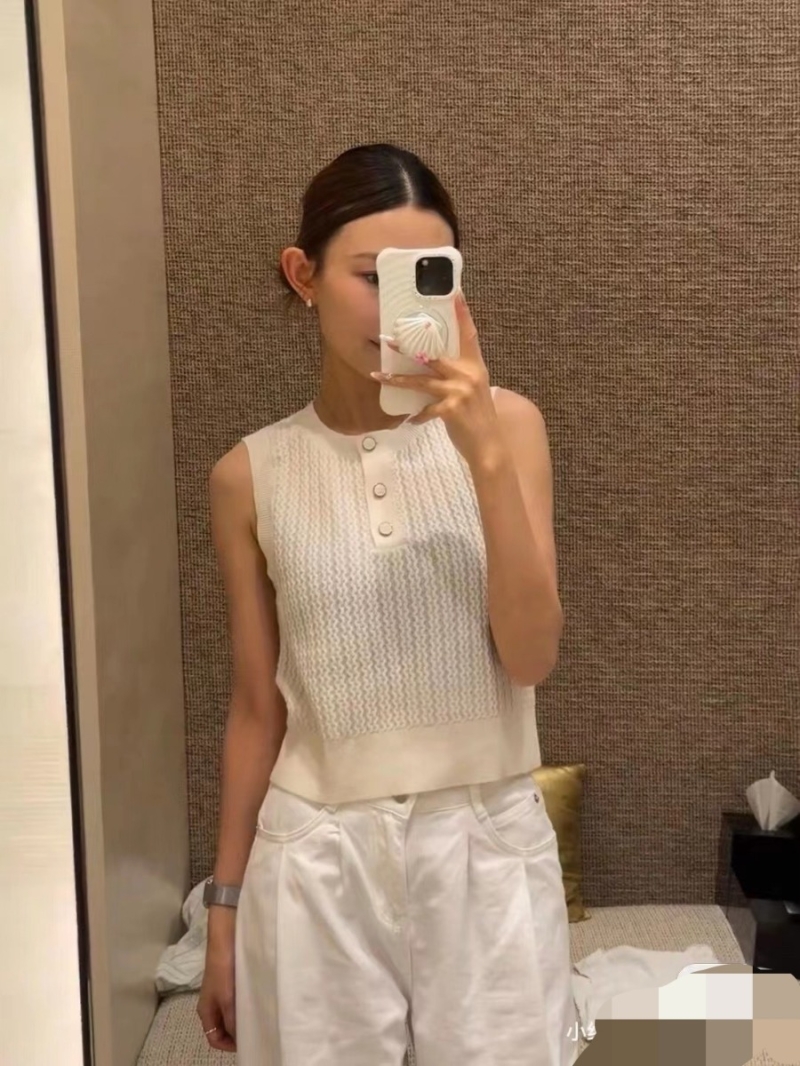 Chanel Button Placket Knitted Cashmere Vest – White
