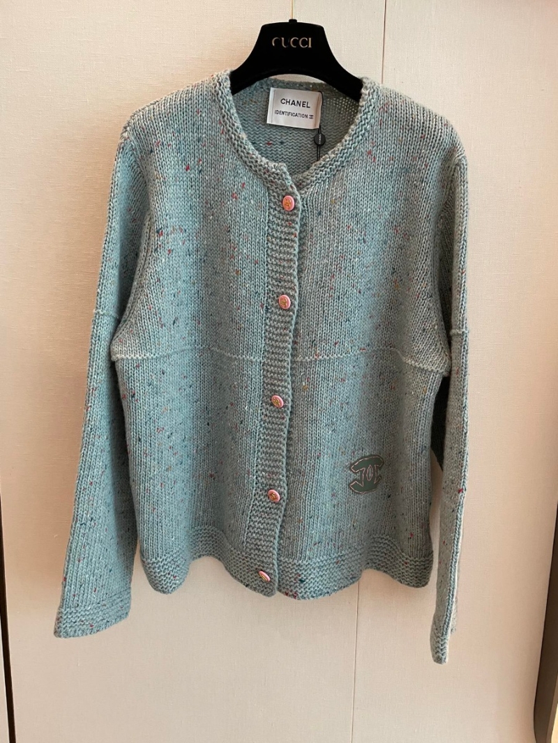 Chanel CC New Hooded Knit Cardigan. Light Blue