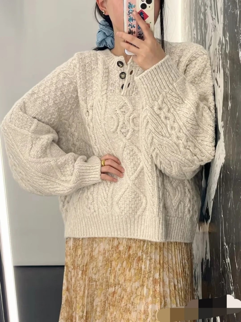 Celine Triumph Arch Vintage Jacquard Knit Wool Sweater - Cream