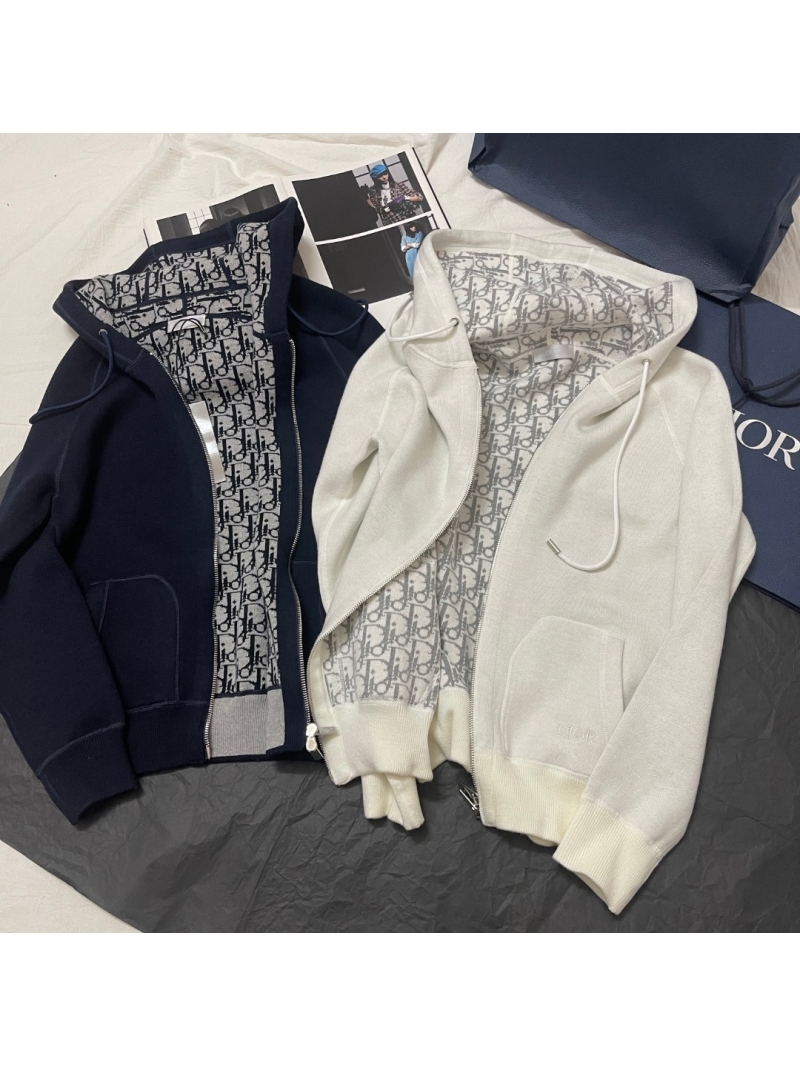 Dior CD Jacquard-Lined Zipper Wool Hoodie Jacket